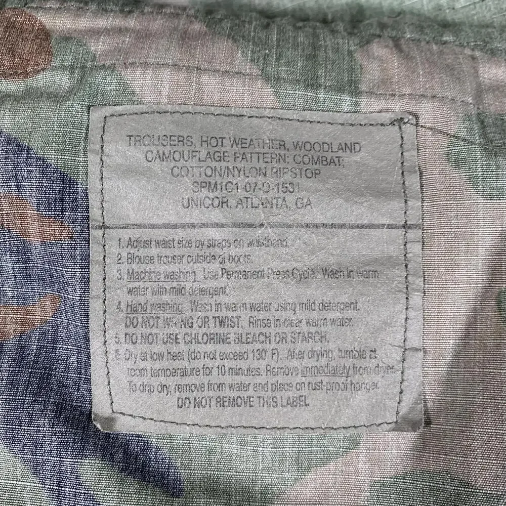 Unicor Cargo Pants Mens 34x25 Multicolor Woodland Camo Ripstop Army Combat
